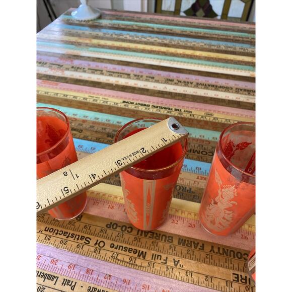 Thai Goddess High Ball Glass Mid Century Modern Retro Bar Set of 5 Asian MCM Red - Picture 15 of 15